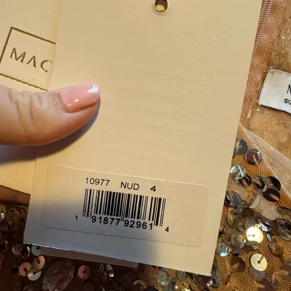 Mac DUGGAL | Beige One Shoulder Sheer Hand Beaded Mini Dress | 10977 | 4 - Picture 4 of 10